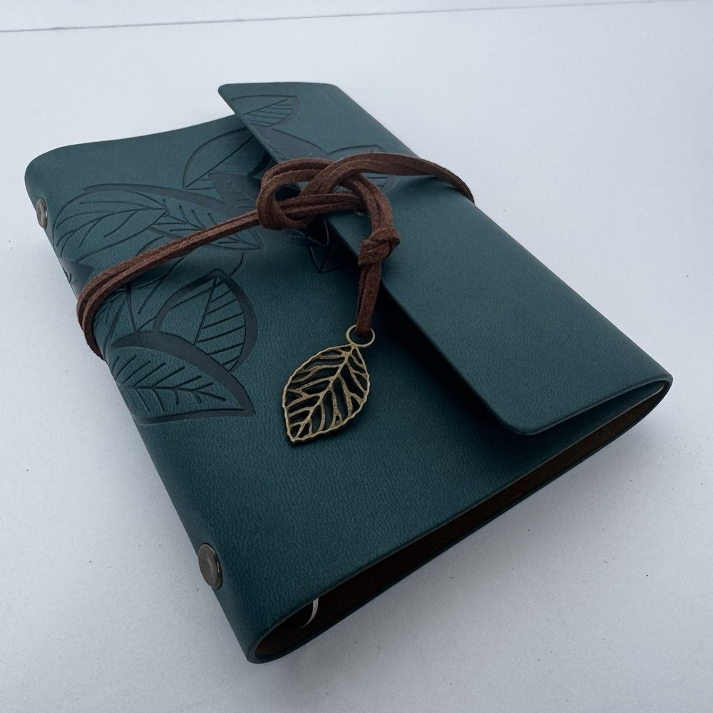 5.8x4 Inch Travel Refillable Leather Diary Scrapbook Gift, Teal Cyan Blue